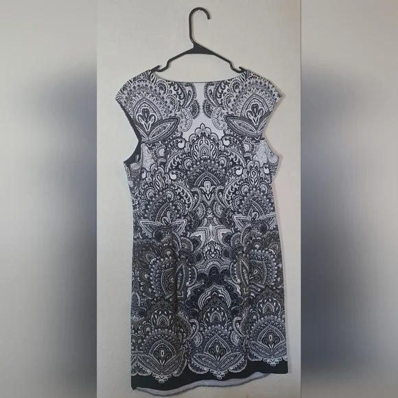 London Style Black White Paisley Office Dress Sleeveless Midi Size 16 - Picture 3 of 5